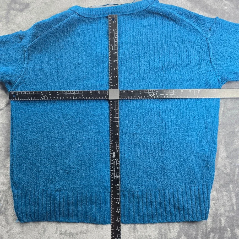 Free People Sweater Womens Small Teal Blue V-Neck‎ High Low Oversized Knit Top